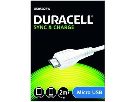 Duracell Cabo USB5023W (USB - Micro-USB - 2m - Branco)