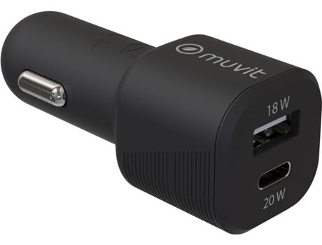 Muvit Carregador Auto MCDCC0010 (1 USB 3.0 - 18 W- 1 USB-C -20 W - Preto)