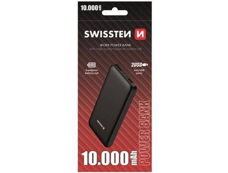 Beblau Powerbank SWISSTEN Workx (10000 mAh - 2 USB - 1 MicroUSB - 1 USB-C - Preto)