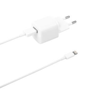 Deltaco MFi Väggladdare med 1M USB-A till Lightningkabel, 2.4A 12W,  vit