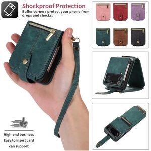 Bluetooth headset Long lanyard Flip Case For Samsung Galaxy Z Flip 4 3 Flip3 Flip4 Holder Leather Phone Zipper Wallet Card Pocket Back Cover Coque