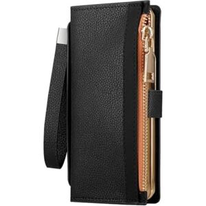 LXYUTY Leather Wallet Case for Samsung Galaxy Z Fold 5/Fold4/Fold3,with Pen Holder Card Slot Zipper Flip Cover,Black,for Galaxy Z Fold 5