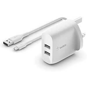 Belkin Boost Charge Dual USB-A Wall Charger 24W + USB-A to Micro-USB Cable (For Smartphones, Tablets, Wireless Headphones, Power Banks, Portable Speakers and more) WCE002my1MWH