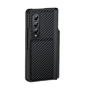 LXYUTY Case for Samsung Galaxy Z Fold 5/4/3,Card Bag Holder 2 in 1 Leather Case,Magnetic Removable Side Pen Tray,Carbon Fiber,for Galaxy Z Fold 3