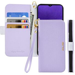 Ailisi Wallet Case for Samsung Galaxy A32 4G (6.4 inch), Lychee pattern Luxury Vegan Leather Flip Protective Cover with Card Slots + Wrist Strap, Magnetic Folio Shockproof Phone Case (Lavender)
