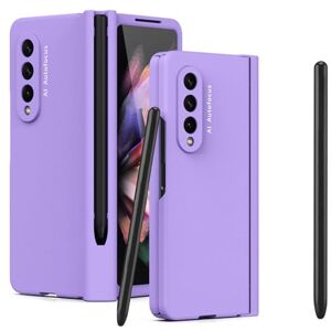 LXYUTY for Samsung Galaxy Z Fold 5/4/3 5G Case,Hinge Pen Slot Front Screen Glass Protect Cover,Anti-Fingerprint,Purple,with Pen,for Galaxy Z Fold 3