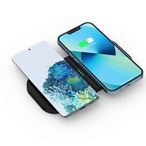 Tynerza Dual Wireless Charger Pad, 2 in 1 Charging Mat for iPhone 12/13/14/12 Pro/14 Pro Max/11/8, for Samsung S22/S21/S20/S10, Mat for Airpods 2/Pro, Galaxy Buds - Not for Watch (Black)