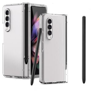 LXYUTY for Samsung Galaxy Z Fold 5/4/3 5G Case,Hinge Pen Slot Front Screen Glass Protect Cover,Anti-Fingerprint,Transparent,with Pen,for Galaxy Z Fold 3