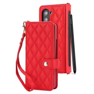 LXYUTY for Samsung Galaxy Z Fold 5/Fold 4/Fold 3 Leather Case,with Long Lanyard Wallet Card Slot Protect Cover Pen Slot(for Galaxy Z Fold 3,red)