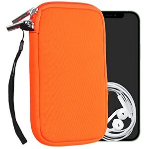 kwmobile Neoprene Phone Pouch Size L - 6.5" - Universal Cell Sleeve Mobile Bag with Zipper, Wrist Strap - Neon Orange