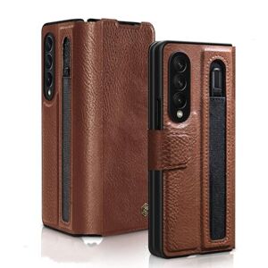 LXYUTY for Samsung Galaxy Z Fold 5/Fold 4/Fold 3 Case,Full Luxury Leather Kickstand Case with S-Pen Pocket (for Samsung Z Fold 4,Brown)
