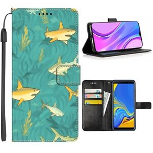 Elgzigok Wallet Phone Case for Samsung Galaxy M01 M02S M10 M11 M12 M13 4G M13 5G/A04 4G C7 F13 F62 F22 J2 PRO J5 Prime F52 5G J8 with Shark-AO0 PU Leather with Card Holder