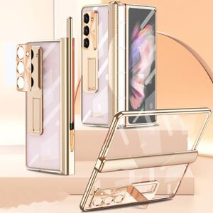 LXYUTY Case for Samsung Galaxy Z Fold 3/4/5,Magnetic with Bring Pen Tempered Film Kickstand Luxury Cover,Transparent Gold,for Galaxy Z Fold 5