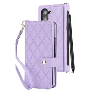 LXYUTY for Samsung Galaxy Z Fold 5/Fold 4/Fold 3 Leather Case,with Long Lanyard Wallet Card Slot Protect Cover Pen Slot(for Galaxy Z Fold 4,Purple)