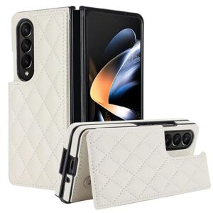 LXYUTY for Samsung Galaxy Z Fold 4 5 3 Shockproof Buckle Cover,Fashion Rhombus Card Holders PU Leather Case(for Z Fold 5,White)