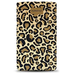 Kuratist AHOI Padded Cotton Phone Sleeve with Flap Opening - Handmade Phone Case (Beige Leopard, Large (6.9 inches))