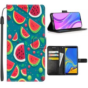 Elgzigok Wallet Phone Case for Samsung Galaxy A6 A60 A7 A70S A71 A72 A73 A8 A8+ A8s A9 A90 A91 4G/5G with Watermelon-AO4 PU Leather with Card Holder