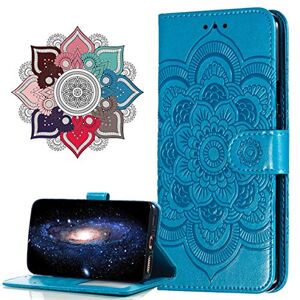 MRSTER LG V40 ThinQ Case Flip Premium Wallet Phone Case PU Leather Mandala Embossed Shockproof Cover with Kickstand Card Holder for LG V40 ThinQ. LD Mandala Blue