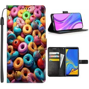 Elgzigok Wallet Phone Case for Samsung Galaxy A6 A60 A7 A70S A71 A72 A73 A8 A8+ A8s A9 A90 A91 4G/5G with Dessert Donuts-AZ267 PU Leather with Card Holder