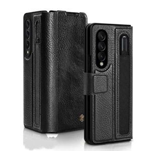 LXYUTY for Samsung Galaxy Z Fold 5/Fold 4/Fold 3 Case,Full Luxury Leather Kickstand Case with S-Pen Pocket (for Samsung Z Fold 5,Black)