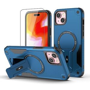 ScandiCasis iPhone 15/14 Plus Magnetic Case, [Built-in Kickstand] and [Screen Protector] Military Grade Shockproof iPhone 15/14 Plus Case 360 Full Body Protective Silicone TPU Bumper Cover Blue