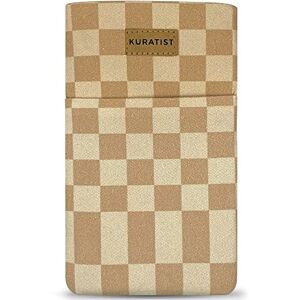 Kuratist AHOI Padded Cotton Phone Sleeve with Flap Opening - Handmade Phone Case (Beige Checkers, Medium (6.1 inches))