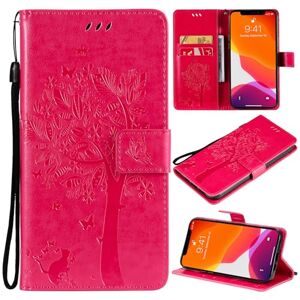 Qiaogle Phone Case for iPhone 7 Plus/iPhone 8 Plus - [KT09] Rose Emboss Tree & Cat Leather Case Magnetic Design Flip Case Wallet Cover with Holder Stand