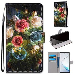 SATURCASE Case for Samsung Galaxy Note 10 Plus, Beautiful PU Leather Flip Magnet Wallet Stand Card Slots Hand Strap Protective Cover for Samsung Galaxy Note 10 Plus (DK-12)