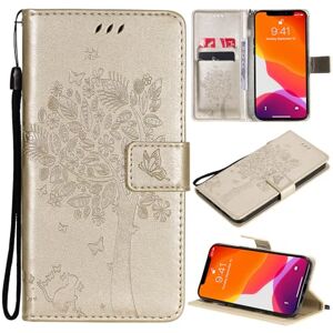 Qiaogle Compatible with Samsung Galaxy A8 Plus 2018 Case - [KT08] Gold Emboss Tree & Cat Leather Case Magnetic Design Flip Case Wallet Cover with Holder Stand