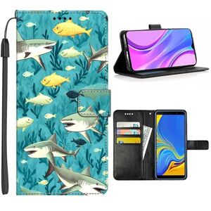 Elgzigok Wallet Phone Case for Samsung Galaxy A3 A30 A30S A31 A32 A33 A34 A40 A42 A43 A44 A5 A50 A51 A52 A53 A54 4G/5G with Shark-AO2 PU Leather with Card Holder