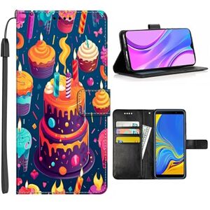 Elgzigok Wallet Phone Case for Samsung Galaxy A6 A60 A7 A70S A71 A72 A73 A8 A8+ A8s A9 A90 A91 4G/5G with Birthday Cake-AZ372 PU Leather with Card Holder