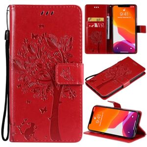 Qiaogle Phone Case for Samsung Galaxy S8 Plus - [KT10] Red Emboss Tree & Cat Leather Case Magnetic Design Flip Case Wallet Cover with Holder Stand