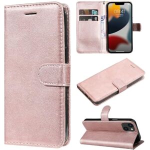 FUCASE Compatible with Apple iPhone 14 Max (6.7")(2022) / Apple iPhone 14 Plus (6.7")(2022),Solid Color with support card slots flip wallet free hand strap designed Rose Gold