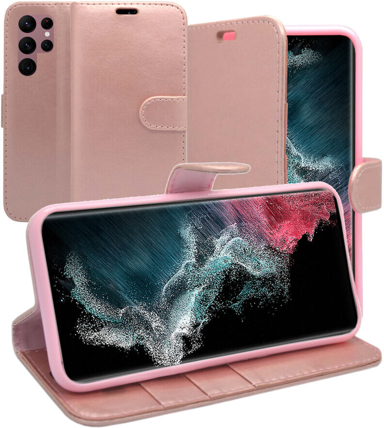 (Rose Gold) For Samsung Galaxy S22 Ultra Case Wallet Flip PU Leather Kickstand C