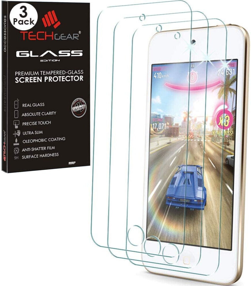 [3 Pack] TECHGEAR GLASS Edition Screen Protector for iPod Touch 7 6 5 -Tempered