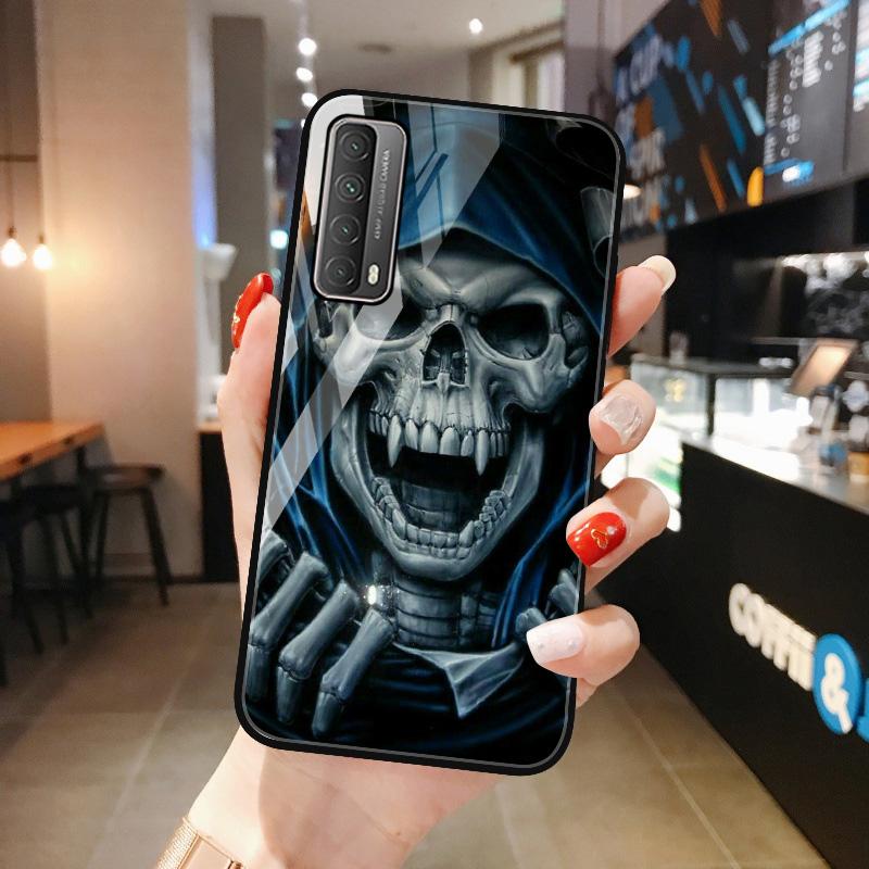 Updaily Cases Tempered Glass Cases for iPhone 11 Samsung A32 A50 S21 A52 A30 Cover for Honor 8A 7A 9S 10X Lite Redmi 9C Poco X3 M3 Skeleton Pattern Phone Bumper