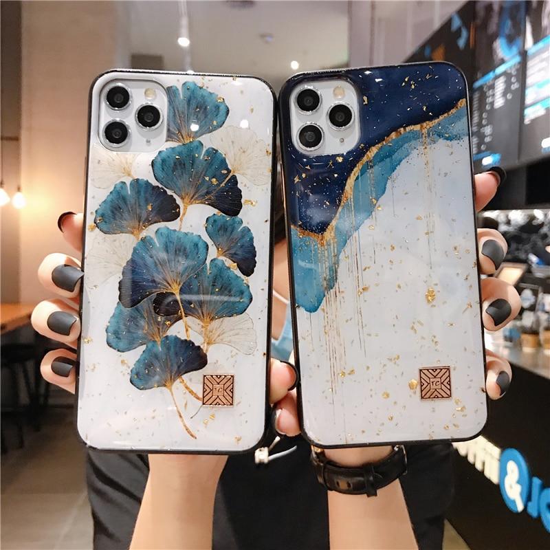 Y.Better Luxury Gold Foil Silicone Case For iPhone 13 12 11 Pro Xs Max SE Glitter Quicksand Marble Soft Cover For iPhone X XR 6 7 8 Plus