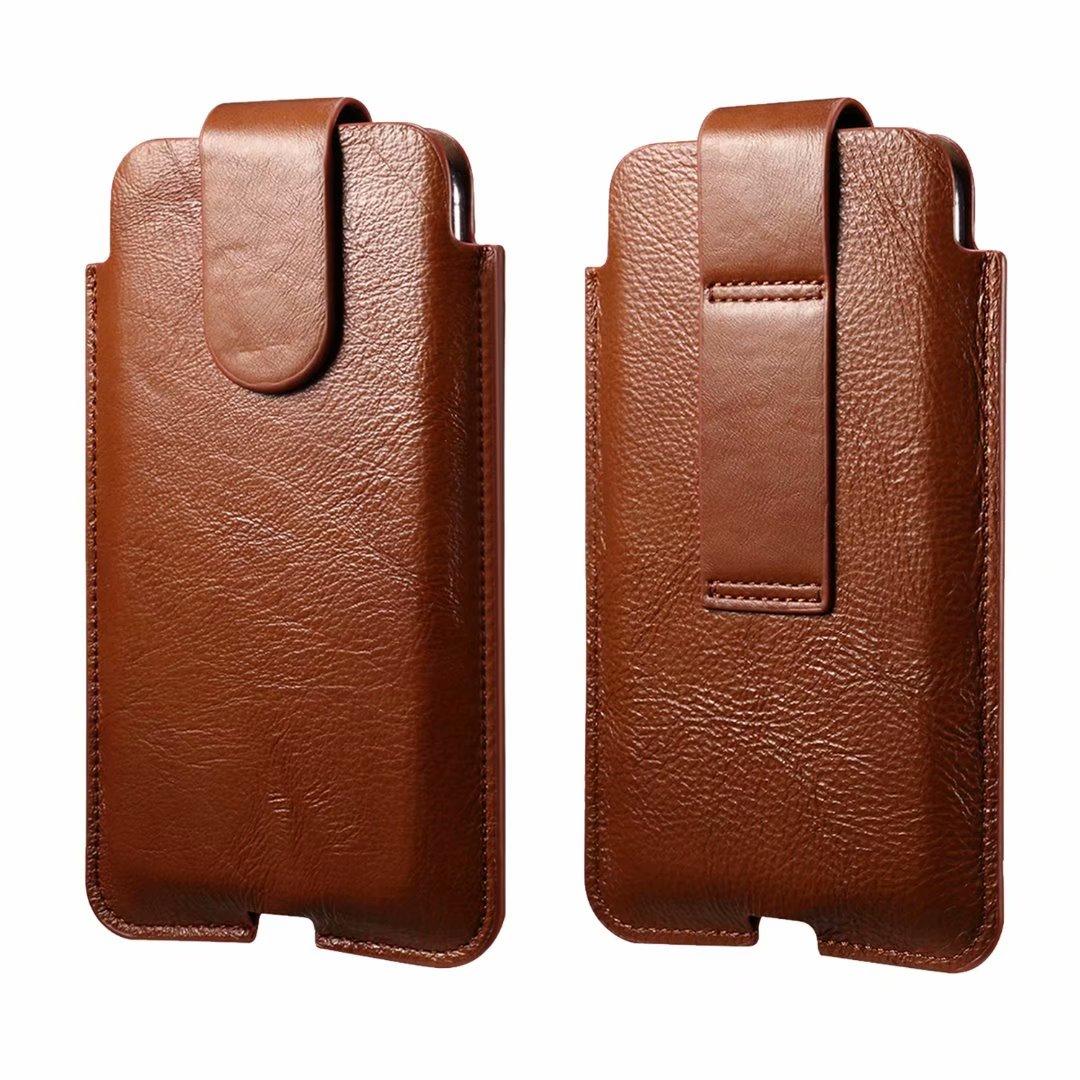 eForMobile Ultra Slim Cow Genuine Leather Mobile Phone Case Pouch Men Waist Bag Holster For iPhone 12 Pro Xiaomi Redmi Samsung Galaxy Huawei Moto Belt Clip Cover