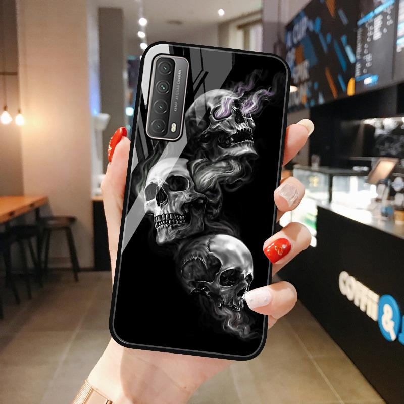 Updaily Cases Tempered Glass Cases for iPhone 11 Samsung A32 A50 S21 A52 A30 Cover for Honor 8A 7A 9S 10X Lite Redmi 9C Poco X3 M3 Painted Skeleton Phone Shell