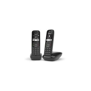 Gigaset Communications Gigaset AS690 Duo, Analog/DECT-telefon, Trådløs håndsæt, Højttalertelefon, 100 entries, Nummervisning, Sort