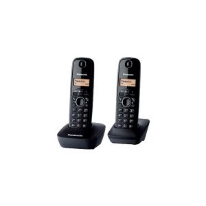Panasonic KX-TG1612 - Trådløs telefon med opkalds-ID - DECT - 3-vejs opkaldskapacitet - trækulsgrå + ekstra telefonrør