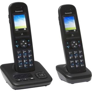 Panasonic KX-TGH722 - Téléphone sans fil - système de répondeur avec ID d'appelant/appel en instance - Dectgap - (conférence) à trois capacité d'appel - noir + combiné supplémentaire - Publicité