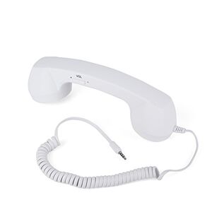 MAGT Rétro Combiné, Combiné Telephone Portable Creative Cadeau Anti-rayonnement Vintage Filaire Téléphone Téléphone Récepteur D'appel 3.5mm Téléphone Portable Combiné avec Micro(Blanc) - Publicité