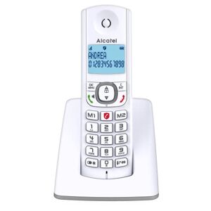 Alcatel F530, téléphone sans fil, avec fonction blocage d'appels, mains libres et deux touches de mémoires directes Blanc/Gris - Publicité