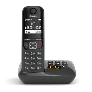 Siemens AS690A téléphone DECT sans fil avec répondeur grand écran à haut contraste excellente qualité audio profils sonores réglables fonction mains libres protection des appels, noir - Publicité