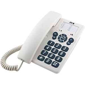 SPC Original – Téléphone filaire de bureau ou mural, avec de grandes touches et facile à utiliser, 3 mémoires directes, volume de sonnerie extra élevé, fonction de recomposition Blanc - Publicité