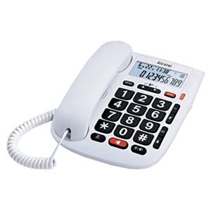 Alcatel TMax20 Téléphone Filaire Larges Touches pour Les séniors, Ecran rétro-éclairé, Fonction Mains Libres, 1 mémoire directe, Répertoire de 10 entrées, Volume du combiné réglable Blanc - Publicité