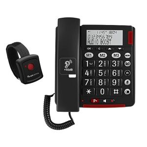 Amplicomms BigTel 50 Alarm Plus, téléphone Filaire à Grosses Touches avec Bouton SOS et Bracelet d'urgence, Son Puissant, Compatible avec Les appareils auditifs - Publicité