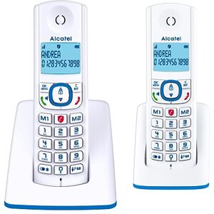 Alcatel F530 Duo, téléphone sans fil avec 2 combinés, blocage d'appels, mains libres et deux mémoires directes Blanc/Bleu - Publicité