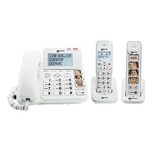 Geemarc Pack Senior Téléphone Fixe Amplifié et Ses Combinés Additionnels avec Répondeur et Larges Touches Photo Personnalisables pour Séniors Perte Auditive Faible ou Moyenne Version FR - Publicité